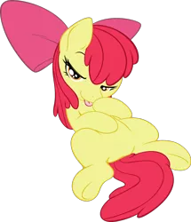 Size: 1356x1574 | Tagged: suggestive, artist:0r0ch1, derpibooru import, edit, apple bloom, earth pony, pony, bedroom eyes, female, filly, image, looking at you, png, simple background, solo, tongue out, transparent background