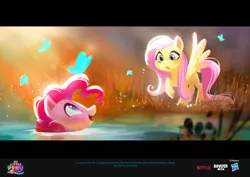 Size: 3840x2715 | Tagged: safe, artist:imalou, derpibooru import, fluttershy, pinkie pie, my little pony: a new generation, spoiler:my little pony: a new generation, concept art, flying, g5, image, jpeg, sunlight, water