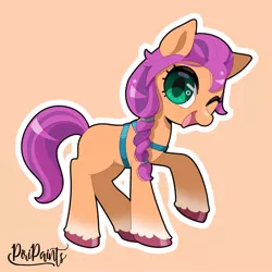 Size: 900x900 | Tagged: safe, artist:piripaints, derpibooru import, sunny starscout, earth pony, pony, female, g5, image, jpeg, mare, one eye closed, solo, wink