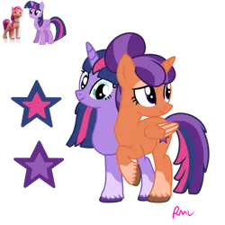 Size: 1024x1024 | Tagged: safe, artist:rmv-art, derpibooru import, sunny starscout, twilight sparkle, twilight sparkle (alicorn), alicorn, earth pony, pony, conjoined, conjoined twins, g5, image, magical lesbian spawn, offspring, parent:sunny starscout, parent:twilight sparkle, png