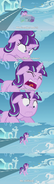 Size: 2000x6751 | Tagged: safe, derpibooru import, edit, edited screencap, screencap, spike, starlight glimmer, twilight sparkle, twilight sparkle (alicorn), alicorn, dragon, pony, unicorn, the cutie re-mark, angry, antagonist, bondage, caption, cloud, cloudsdale, comic, crystal, disney, encasement, eyeroll, female, gem, image, male, mare, pixar, png, reference, screencap comic, syndrome, text, the incredibles, yelling