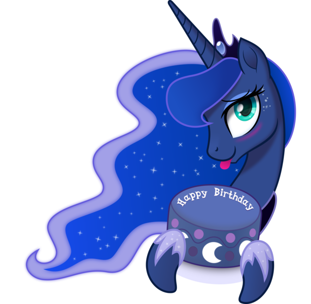 Size: 5000x4890 | Tagged: safe, artist:johnjoseco, artist:negatif22, derpibooru import, princess luna, alicorn, pony, .svg available, :p, birthday cake, blushing, bust, cake, cute, female, food, happy birthday, image, lunabetes, mare, movie accurate, png, portrait, simple background, solo, tongue out, transparent background, vector