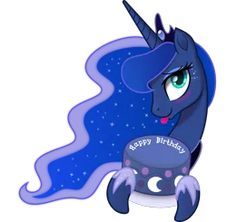 Size: 5000x4890 | Tagged: safe, artist:johnjoseco, artist:negatif22, derpibooru import, princess luna, alicorn, pony, .svg available, :p, birthday cake, blushing, bust, cake, cute, female, food, happy birthday, image, lunabetes, mare, movie accurate, png, portrait, simple background, solo, tongue out, transparent background, vector