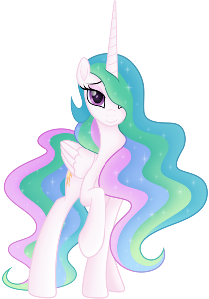 Size: 5000x7148 | Tagged: safe, artist:negatif22, derpibooru import, princess celestia, alicorn, pony, beautiful, cute, cutelestia, female, goddess, hair over one eye, image, looking at you, mare, missing accessory, movie accurate, png, raised hoof, simple background, smiling, solo, transparent background