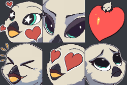 Size: 384x256 | Tagged: suggestive, artist:eqlipse, derpibooru import, oc, oc:geva, unofficial characters only, gryphon, animated, collage, crying, cute, emoji, expressions, eyebrows, facial expressions, female, gif, happy, heart, heart eyes, image, sad, wingding eyes