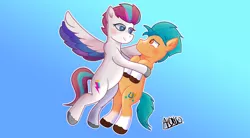 Size: 2000x1100 | Tagged: safe, artist:alonso-bazan, derpibooru import, hitch trailblazer, zipp storm, my little pony: a new generation, blushing, female, g5, hitchzipp, hug, image, male, png, shipping, straight