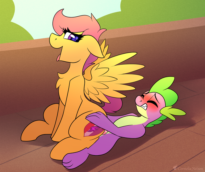 Size: 2386x2000 | Tagged: explicit, artist:cornelia_nelson, derpibooru import, scootaloo, spike, adult, blushing, female, image, interspecies, male, png, scootaspike, sex, shipping, shy, straight