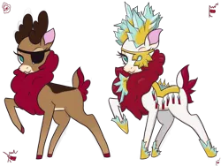 Size: 1600x1200 | Tagged: safe, artist:hiddelgreyk, derpibooru import, velvet reindeer, them's fightin' herds, community related, cyan eyes, eyepatch, gold, ice horn, image, meme, png, redesign, warframe