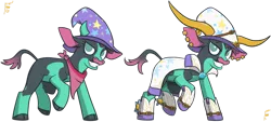 Size: 1280x576 | Tagged: safe, artist:hiddelgreyk, derpibooru import, cow, them's fightin' herds, arizona (tfh), bandana, boots, clothes, community related, cowboy boots, duster, ear piercing, glue cup (tfh), gold, green eyes, hat, image, piercing, png, redesign, shoes, simple background, spurs, transparent background, trixie's hat, warframe