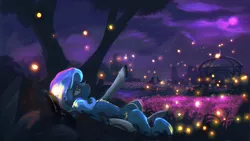 Size: 3840x2160 | Tagged: safe, artist:hierozaki, derpibooru import, oc, unofficial characters only, earth pony, firefly (insect), insect, pony, gazebo, image, night, png, solo