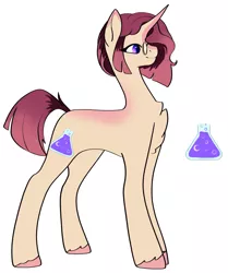 Size: 1391x1667 | Tagged: safe, artist:damayantiarts, derpibooru import, oc, unofficial characters only, pony, unicorn, chest fluff, erlenmeyer flask, female, flask, glasses, horn, image, mare, png, simple background, solo, unicorn oc, unshorn fetlocks, white background