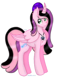 Size: 720x960 | Tagged: safe, artist:madlilon2051, derpibooru import, oc, oc:fire star, unofficial characters only, alicorn, pony, alicorn oc, chest fluff, ear fluff, eyelashes, female, hat, horn, image, jewelry, mare, necklace, png, simple background, smiling, solo, transparent background, wings