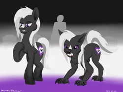 Size: 2400x1800 | Tagged: safe, artist:rockhoppr3, derpibooru import, oc, oc:ace hearts, unofficial characters only, earth pony, pony, vampire, werewolf, asexual pride flag, blood, duality, fangs, image, png, pride, pride flag