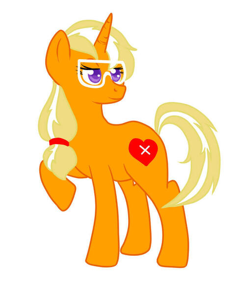 Size: 720x898 | Tagged: safe, artist:wildnature03, derpibooru import, oc, oc:apple polish, unofficial characters only, pony, unicorn, female, glasses, horn, image, jpeg, mare, offspring, parent:applejack, parent:trenderhoof, parents:trenderjack, raised hoof, solo, teenager, unicorn oc