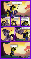 Size: 2130x3995 | Tagged: safe, artist:mrstheartist, derpibooru import, twilight sparkle, oc, oc:ponyseb 2.0, unofficial characters only, alicorn, pegasus, pony, friendship is magic, angry, apple, apple tree, base used, black outline, clothes, colored wings, colored wingtips, comic, crying, equine, female, fictional species, flying, food, hasbro, heartbreak, hoodie, image, male, male/female, mammal, my little pony, ouch, plant, png, sitting, speech bubble, sunset, sweet apple acres, topwear, tree, unzipped, vulgar, wings