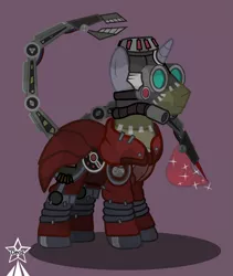 Size: 4245x5021 | Tagged: safe, artist:devorierdeos, derpibooru import, oc, unofficial characters only, cyborg, cyborg pony, pony, unicorn, fallout equestria, clothes, forceps, gas mask, goggles, horn, image, mask, night vision goggles, png, pony oc, robot arms, robotic arm, scribe, scribe robe, simple background, standing, steel ranger, steel ranger scribe, the claw, unicorn oc