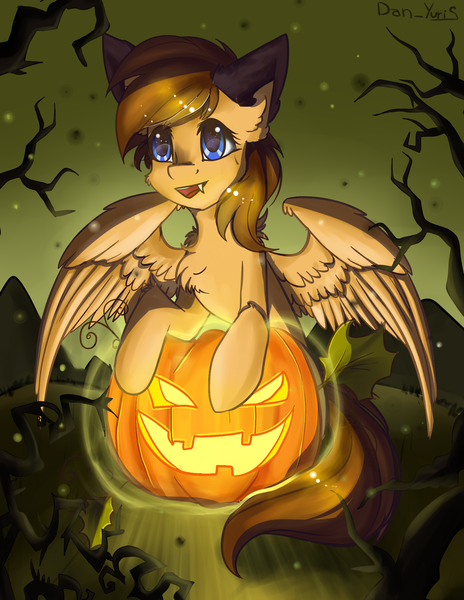 Size: 1591x2059 | Tagged: safe, artist:yuris, derpibooru import, oc, oc:sharpwing, unofficial characters only, pegasus, pony, alternate character, commission, halloween, holiday, image, png, smiling, solo, ych result