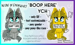 Size: 4096x2464 | Tagged: safe, artist:julunis14, derpibooru import, oc, oc:ayza, alicorn, pony, unicorn, advertisement, boop, commission, image, jpeg, paper, text, your character here, your character here auction