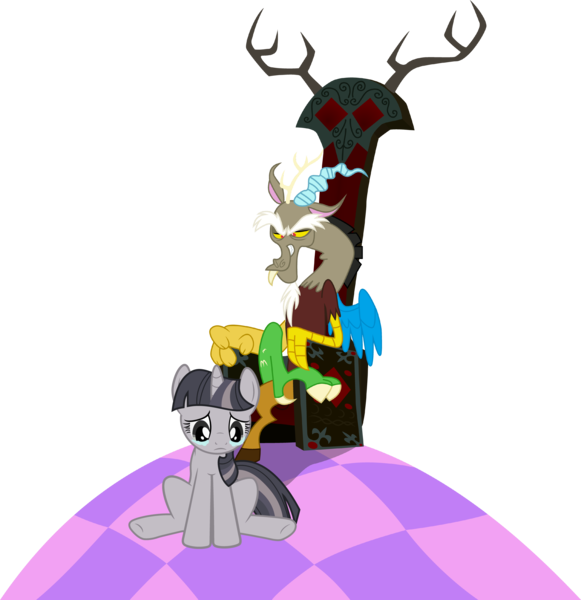 Size: 3572x3686 | Tagged: safe, artist:bubblestormx, artist:tourniquetmuffin, artist:wardex101, derpibooru import, edit, vector edit, discord, twilight sparkle, draconequus, pony, unicorn, the return of harmony, absurd resolution, bad end, chaos, crossed legs, crying, discord's throne, discorded, discorded landscape, discorded twilight, evil grin, grin, image, male, png, sad, simple background, sitting, smiling, throne, transparent background, unicorn twilight, vector