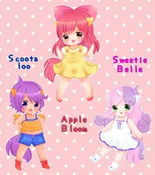 Size: 844x950 | Tagged: safe, artist:しんぺー, derpibooru import, apple bloom, scootaloo, sweetie belle, human, cutie mark crusaders, eared humanization, horn, horned humanization, humanized, image, jpeg, tail, tailed humanization, winged humanization, wings