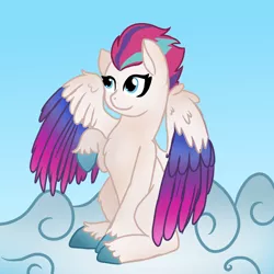 Size: 4000x4000 | Tagged: safe, artist:ginmay, derpibooru import, zipp storm, pegasus, pony, my little pony: a new generation, cloud, female, g5, image, png, raised hoof, sitting, solo