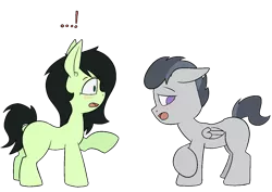 Size: 1414x1000 | Tagged: safe, artist:happy harvey, derpibooru import, rumble, oc, oc:anonfilly, earth pony, pegasus, pony, ..., blushing, colored pupils, colt, drawn on phone, ear fluff, exclamation point, female, filly, floppy ears, image, leg in air, male, open mouth, png, raised hoof, simple background, transparent background, wide eyes