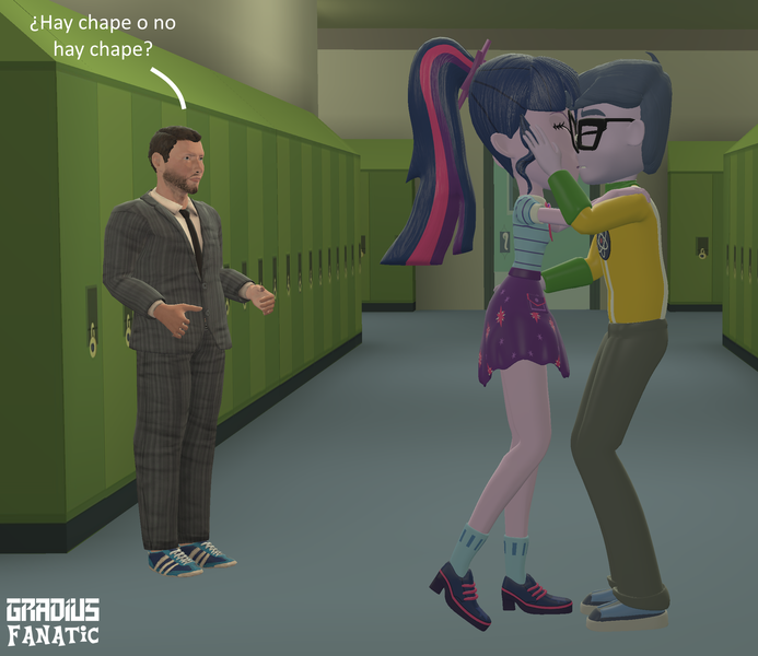 Size: 2217x1920 | Tagged: safe, artist:gradiusfanatic, derpibooru import, microchips, sci-twi, twilight sparkle, equestria girls, 3d, argentina, female, guido kaczka, image, kissing, male, microlight, png, shipping, source filmmaker, straight