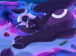 Size: 3479x2600 | Tagged: suggestive, artist:chapaevv, derpibooru import, edit, nightmare moon, alicorn, pony, armor, ass, bedroom eyes, butt, clothes, cropped, cutie mark, ethereal hair, ethereal mane, ethereal tail, female, galaxy mane, helmet, high res, horn, image, jpeg, large butt, lidded eyes, looking at you, looking back, looking back at you, lying down, mare, nightmare moonbutt, panties, rear view, see-through, side, snow, solo, solo female, tail, underwear