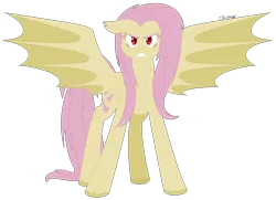 Size: 1422x1028 | Tagged: safe, artist:fourthwarner, derpibooru import, fluttershy, bat pony, pony, bat ponified, female, flutterbat, image, png, race swap, simple background, solo, transparent background