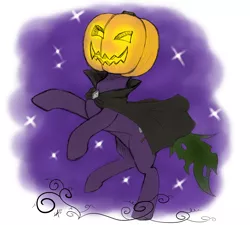 Size: 2478x2231 | Tagged: safe, artist:underwoodart, derpibooru import, headless horse, cape, clothes, colored, halloween, headless, holiday, image, png, pumpkin, rearing, simple background