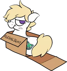 Size: 1776x1878 | Tagged: suggestive, artist:skookz, derpibooru import, oc, oc:clover, unofficial characters only, earth pony, pony, worm, worm pony, amputee, blushing, box, cardboard box, female, floppy ears, image, legless, mare, png, scrunchy face, simple background, solo, text, transparent background