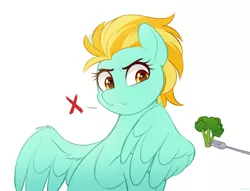 Size: 1600x1220 | Tagged: safe, artist:higgly-chan, derpibooru import, lightning dust, pegasus, pony, broccoli, female, food, fork, image, mare, png, simple background, solo, white background, x