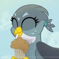 Size: 1400x1400 | Tagged: safe, artist:horsewithacoat, banned from derpibooru, deleted from derpibooru, ponybooru import, gabby, gryphon, cute, drinking, eyes closed, female, gabbybetes, image, milkshake, png, signature, smiling, solo, straw