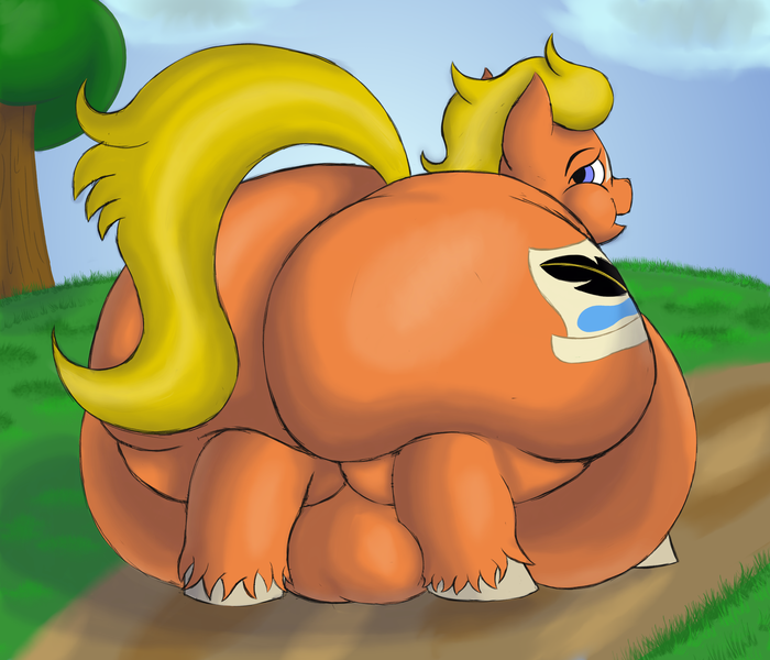 Size: 2800x2400 | Tagged: suggestive, artist:thewindking, derpibooru import, oc, oc:golden russ, unofficial characters only, earth pony, pony, belly, belly on floor, bhm, big belly, butt, chubby, chubby cheeks, commission, earth pony oc, fat, huge belly, huge butt, image, impossibly large belly, impossibly large butt, large belly, large butt, png, simple background, ych result
