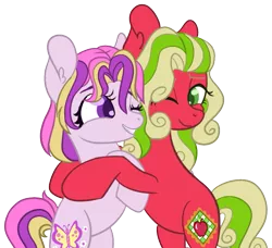 Size: 667x609 | Tagged: safe, artist:maximumpiracy, derpibooru import, applejack (g3), fluttershy (g3), pony, g3, g3 to g4, generation leap, hug, image, png, simple background, transparent background