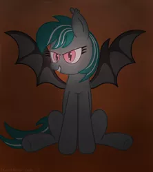 Size: 3016x3402 | Tagged: safe, artist:rainbowšpekgs, derpibooru import, oc, oc:malachite cluster, bat pony, pony, angry, bat pony oc, bat wings, dark, evil, glow, glowing eyes, grin, halloween, holiday, image, male, png, scary, sitting, smiling, solo, spooky, spread wings, wings