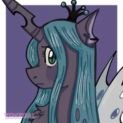 Size: 1000x1000 | Tagged: safe, artist:toyfoal, derpibooru import, queen chrysalis, changeling, changeling queen, bust, chest fluff, female, image, looking at you, png, portrait, profile, simple background, solo, spread wings, stray strand, wings