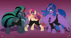 Size: 5000x2727 | Tagged: suggestive, alternate version, artist:miniferu, author:bigonionbean, derpibooru import, apple bloom, dinky hooves, king sombra, nightmare moon, princess cadance, princess celestia, princess luna, queen chrysalis, scootaloo, sweetie belle, twilight sparkle, twilight sparkle (alicorn), changeling queen oc, oc, oc:empress sacer malum, oc:princess young heart, oc:queen galaxia, alicorn, changeling, changeling queen, original species, pony, alicorn oc, alicorn princess, armor, biting, blushing, blushing profusely, butt, changeling oc, clothes, colored, commissioner:bigonionbean, curved horn, cutie mark, embarrassed, ethereal mane, ethereal tail, extra thicc, female, flank, flat colors, fusion, fusion:empress sacer malum, fusion:princess young heart, fusion:queen galaxia, horn, image, jewelry, large butt, looking back, magic, mare, nom, pants, plot, png, queen umbra, regalia, royalty, rule 63, shocked, shocked expression, tail, teenager, the ass was fat, thicc ass, tight clothing, tight fit, umbra pony, wall of tags, wings, workout