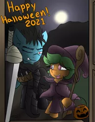 Size: 1400x1800 | Tagged: safe, artist:kingkrail, derpibooru import, rainbow dash, scootaloo, pegasus, pony, armor, berserk, candy, clothes, cosplay, costume, food, giant sword, halloween, halloween costume, hat, holiday, image, offscreen character, one eye closed, png, pov, trick or treat, witch hat