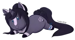 Size: 1110x596 | Tagged: safe, artist:foxhatart, derpibooru import, oc, oc:lavender rose, unofficial characters only, pony, unicorn, blaze (coat marking), chibi, coat markings, facial markings, female, image, lying down, png, prone, simple background, smiling, solo, transparent background