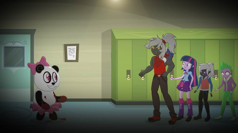 Size: 1920x1080 | Tagged: semi-grimdark, artist:brutalweather studio, derpibooru import, spike, twilight sparkle, oc, oc:bandit, oc:chad, oc:kama ezio clyde armasta laska chadwickson the iv, oc:pennyplaypanda, bear, human, panda, equestria girls, blood, canterlot high, human spike, humanized, image, implied murder, jpeg