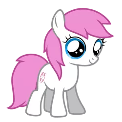 Size: 768x768 | Tagged: safe, artist:elidapony64, derpibooru import, baby sundance, earth pony, pony, baby sundawwnce, blue eyes, cute, female, filly, foal, g1, g1 to g4, g4, generation leap, image, pink mane, pink tail, png, simple background, smiling, solo, tail, transparent background, vector