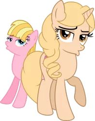 Size: 2167x2767 | Tagged: safe, artist:flizzick, derpibooru import, oc, oc:taralicious, earth pony, pony, unicorn, andrea libman, duckface, duo, female, image, mare, png, simple background, tara strong, transparent background, vector