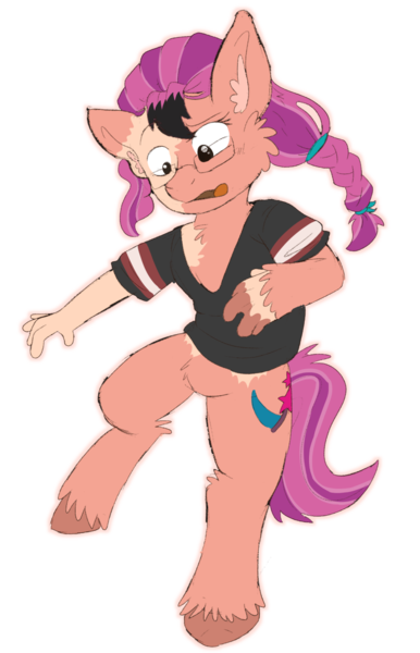 Size: 909x1412 | Tagged: safe, artist:detectivecoon, derpibooru import, sunny starscout, earth pony, human, pony, my little pony: a new generation, clothes, g5, glasses, human to pony, image, male to female, outline, png, rule 63, shirt, solo, transformation, transgender transformation