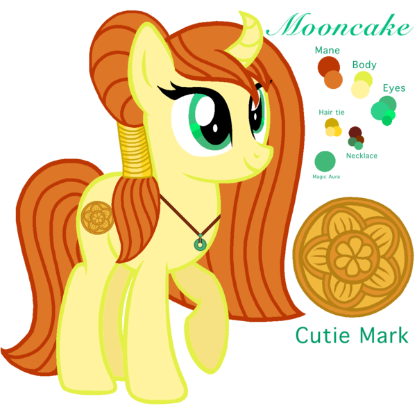 Size: 1239x1237 | Tagged: safe, artist:madlilon2051, derpibooru import, oc, oc:moon cake, unofficial characters only, pony, unicorn, curved horn, eyelashes, green eyes, horn, image, jewelry, necklace, orange mane, orange tail, png, raised hoof, reference sheet, simple background, smiling, solo, standing, tail, transparent background, unicorn oc