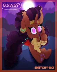 Size: 3000x3800 | Tagged: safe, artist:snakeythingy, derpibooru import, saffron masala, were-pony, werewolf, wolf, wolf pony, dialogue, halloween, holiday, image, looking at you, nightmare night, png, spooky