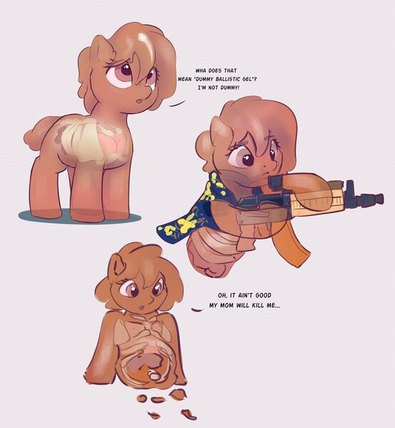 Size: 2000x2171 | Tagged: questionable, semi-grimdark, artist:drafthoof, derpibooru import, goo, goo pony, original species, dialogue, gun, image, jpeg, organs, ribcage, weapon