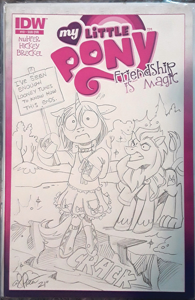 Size: 1712x2635 | Tagged: safe, artist:andypriceart, derpibooru import, oc, oc:ryleigh, pony, unicorn, angry, bow, clothes, collar, comic cover, commission, converse, danu, dress, earthquake, female, fissure, forest, image, jpeg, knights of harmony, leucrocuta, looney tunes, mare, scared, shoes, sign, sketch, sneakers, this will end in pain, traditional art, tree