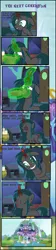 Size: 1056x4679 | Tagged: safe, artist:digimonlover101, artist:shootingstarsentry, derpibooru import, oc, oc:nightshade (digimonlover101), changepony, hybrid, comic:the next generation, female, hyperventilating, image, interspecies offspring, magic, offspring, paper bag, parent:king sombra, parent:queen chrysalis, parents:chrysombra, png, school of friendship, solo