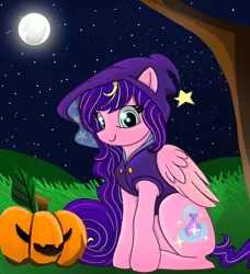 Size: 2310x2532 | Tagged: safe, artist:starsilk, derpibooru import, oc, pegasus, full moon, glow, halloween, holiday, hood, image, moon, moonlight, my little pony, night, october, png, pumpkin, star silk, witch